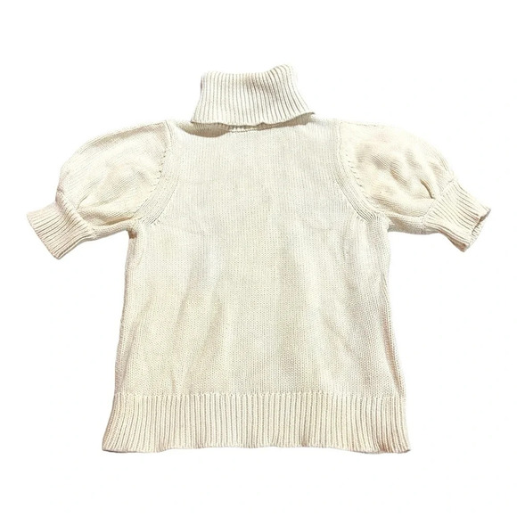 Adam Lippes Puff Sleeve Marled Ribbed Sweater XL Rich Cream Organic Cotton Wool - Picture 2 of 5